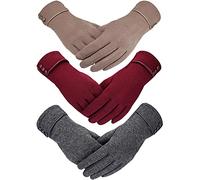 Patelai 3 Pairs Womens Gloves Winter Touchscreen Texting Phone Windproof Gloves Warm Fleece Lined Cold Weather, Wine Red, Gray, Khaki, General size