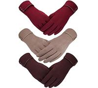 Patelai 3 Pairs Womens Gloves Winter Touchscreen Texting Phone Windproof Gloves Warm Fleece Lined Cold Weather, Wine Red, Brown, Khaki, General size