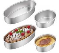 Patelai 4 Packs Oval Cheesecake Pan 4'' 8'' Leche Flan Molder Non-stick Cake Molds Valentine's Day Aluminum Oval Cake Pan Flan Molder Filipino for Kitchen Bakery Baking Meatloaf Breads Oven