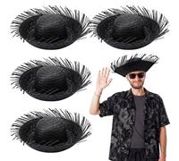 Patelai 4 Pcs Puerto Rico Straw Hat Hawaii Straw Hat Scarecrow Costume Accessory for Summer Beach Women Men, Black, One size
