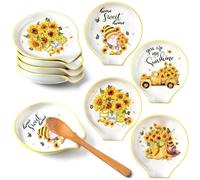 Patelai 4 Pcs Sunflower Spoon Rest for Kitchen 3.74 x 3.54 Inch Ceramic Spoon Rest for Stove Top Coffee Station Teaspoon Sunflower Kitchen Decor for Home Accessories