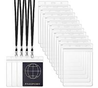 Patelai 4 x 6 Inch Clear Passport Holders with Lanyard Extra Large PVC Card Holder Waterproof Name Badge Holder for Cruise Vacation Credit Card Plane Ticket Receipt(Black, 50 Pcs)