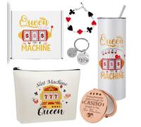 Patelai 6 Pcs Casino Gifts for Women Christmas Slot Machine Gamblers Gifts Include 20 oz Queen of The Machine Stainless Steel Insulated Cup Makeup Bag Compact Mirror Lucky Keychain Bracelet with Box