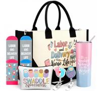 Patelai 6 Pcs Labor and Delivery Nurse Gifts Set for Women NICU Canvas Tote Bags with Handle Makeup Bags 20 OZ Tumbler Badge Reel Socks for MA Nurse W hristmas Appreciation Gift