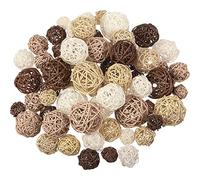 Patelai 72 Pcs Wicker Rattan Balls Decorative Balls for Vase Centerpiece Bowls Orbs Filler for Spring Summer Craft Home Decor, 4 Sizes(White, Wood, Camel, Coffee)