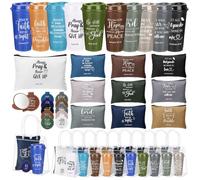 Patelai 80 Pcs 20 Sets Christian Gift Bulk for Women Scripture 16oz Bible Verse Tumblers Makeup Bag Compact Mirror Gift Bag for Volunteer Ministry Religious Church Party Favors(Basic,Morandi)