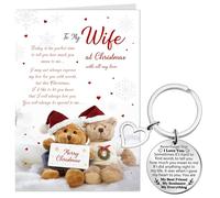 Patelai Christmas Card for Wife with Heart Keychain, Xmas Romantic Present | Never Forget That I Love You Engraved Keyring, Heart Charm, Envelope Included, Romantic Keepsake for Anniversary