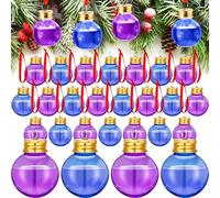 Patelai Christmas Fillable Drink Tree Ornaments Water Bottle Bulbs Shape Plastic Clear Christmas Ornaments Pendant Ball Bell for Home Party Decor (Blue, Purple with Gold Lid, 24)