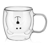 Patelai Cute Bear Tea Cup Double Wall Glass Milk Coffee Bear Mug with Handle Insulated Espresso Christmas Beer Cup Cute Birthday Gift for Women Men Valentine, 250 Ml/ 8. 4 oz(White,1 Piece)