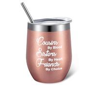 Patelai Gifts for Cousins Female Cousin Gift for Women Wine Tumbler Sisters by Heart Friends by Choice Coffee Mug for Birthday, 12oz Vacuum Insulated Wine Tumbler with Box(Rose Gold)