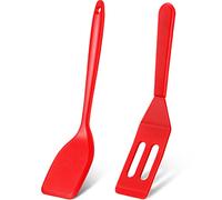 Patelai Mini Silicone Brownie Serving Spatula Flexible Nonstick Serve Turner Heat Resistant Cookie Slotted Spatula for Eggs in Small Frying Pan Cookie Batter Lemon Baked(Red,2 Pieces)