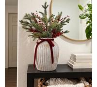 Patelai Rustic Frosted Ribbed Terracotta Vase Distressed Round Vase 9" | Vintage Farmhouse Neutral Ceramic Vase, Heavy Duty, Wabi Sabi Pottery, for Pampas Grass Dried Flowers, Mantel Home Decor