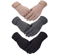 Patelai Women's Winter Gloves - Warm, Windproof, Touchscreen, Plush - 3 Pairs, 23 x 8.5 cm - Black, Gray, Khaki