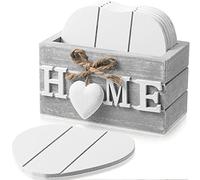 Patelai Wooden Heart Coasters for Drinks Set of 6 Funny Farmhouse Coasters with Holder for Coffee Table Protection Housewarming Gifts New Home Decoration, 4 Inch(Home, Grey)