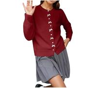 Patent Coat Women's Spring and Bow Pearl Button Pullover Women's High-End Korean Soft Light Yellow Cardigan Round Neck Clothing Jogging Winter Women, red, One Size