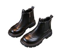Patent Leather Ankle Boots for Girls UK Autumn Winter Plain British Retro Shoes Kids Children's Fashion Soft Sole Anti-Slip Outdoor Leather Booties with Side Zip Black