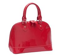 Patent Leather Dome Satchel Purse Zip-around Handbag Multi-Pocket Shoulder Bag Shiny Large Top-handle Shell Bag, Red, 13.4 x 6.5 x 9.5 inches