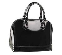 Patent Leather Dome Satchel Purse Zip-around Handbag Multi-Pocket Shoulder Bag Shiny Large Top-handle Shell Bag, Black