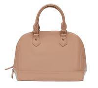 Patent Leather Dome Satchel Purse Zip-around Handbag Multi-Pocket Shoulder Bag Shiny Large Top-handle Shell Bag, Nude