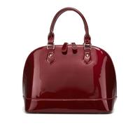 Patent Leather Dome Satchel Purse Zip-around Handbag Multi-Pocket Shoulder Bag Shiny Large Top-handle Shell Bag, Wine Red, L