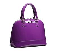 Patent Leather Dome Satchel Purse Zip-around Handbag Multi-Pocket Shoulder Bag Shiny Large Top-handle Shell Bag, Purple