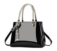 Patent Leather Handbag Shiny Shoulder Bag Large Top-Handle Satchel Purse for Women, Black