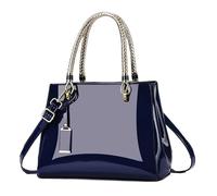 Patent Leather Handbag Shiny Shoulder Bag Large Top-Handle Satchel Purse for Women, Blue