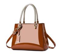 Patent Leather Handbag Shiny Shoulder Bag Large Top-Handle Satchel Purse for Women, Brown