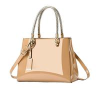 Patent Leather Handbag Shiny Shoulder Bag Large Top-Handle Satchel Purse for Women, Khaki