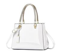 Patent Leather Handbag Shiny Shoulder Bag Large Top-Handle Satchel Purse for Women, White, 11.4 x 8.3 x 5.1 inches