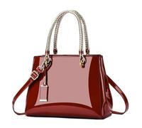 Patent Leather Handbag Shiny Shoulder Bag Large Top-Handle Satchel Purse for Women, Wine Red, 11.4 x 8.3 x 5.1 inches