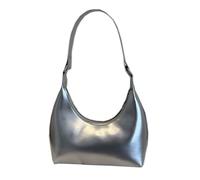 Patent Leather Hobo Bag Crescent Shoulder Bag Small Going Out Tote Bag Satchel Purse, Silver, 10.2 x 3.1 x 8.2 inches