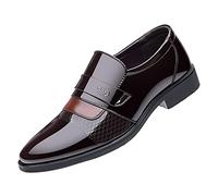 Patent Leather Shoes Mens Wide Fit, Classic Business Office Leather Shoes, Lightweight Breathable Loafers Shoes, Low-Heel Pointed Toe Handsome Shoes, Solid Color Simplicity Outdoor Shoes Brown
