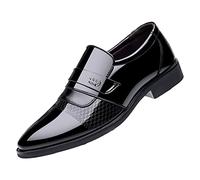 Patent Leather Shoes Mens Wide Fit, Classic Business Office Leather Shoes, Lightweight Breathable Loafers Shoes, Low-Heel Pointed Toe Handsome Shoes, Solid Color Simplicity Outdoor Shoes Black