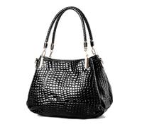 Patent Leather Tote Bags Stone Pattern Shoulder Handbag Large Hobo Purse, Black