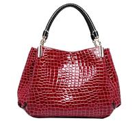 Patent Leather Tote Bags Stone Pattern Shoulder Handbag Large Hobo Purse, Wine Red