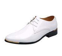 Patent Shoes Men's White Men's Business Shoes Lace-Up Shoes Classic Derby Oxford Wedding Shoes Lace-Up Leather Shoes Formal Occasion Suit Shoes Wedding, White, 11 UK