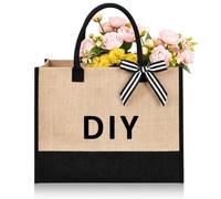 Paterr 1 Pcs Burlap Tote Bag 17 x 12.6 x 6.7 Inch Jute Tote Bag with Handles Large Initial Canvas Beach Reusable Gift for Women Wedding Birthday Holiday Shopping Grocery Travel DIY