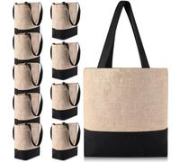 Paterr 10 Pcs Burlap Tote Bag Bulk Set Wedding Jute Tote with Handles Reusable Blank Large Burlap Gift Bags Bulk Black and Jute for Bridal Shower Bridesmaid Gift Shopping Travel, 12 x 14 x 5 Inch