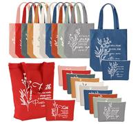 Paterr 10 Pcs Christian Gift Tote Bags Bulk with Handle 10 Pcs Bible Religious Makeup Bag for Mom Wife Lady Godmother Church(Vivid Color,Boho Bible Quotes)