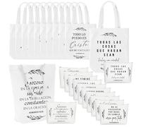 Paterr 10 Pcs Christian Gift Tote Bags Bulk with Handle 10 Pcs Bible Religious Makeup Bag for Mom Wife Lady Godmother Church(White,Spanish)