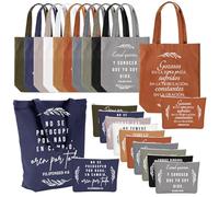 Paterr 10 Pcs Christian Gift Tote Bags Bulk with Handle 10 Pcs Bible Religious Makeup Bag for Mom Wife Lady Godmother Church(Neutral Color,Spanish)