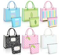 Paterr 12 Back to School Teacher Gifts First Day of School Teacher Appreciation Gift Bulk Canvas Tote Bag with Makeup Bag (Pastel Style)