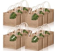 Paterr 12 Pcs Burlap Jute Tote Bags Bachelorette Gifts Bags with Handles Tissue Paper Monstera Leaves Tags Bridesmaid Beach Treat Goodie Candy Tote for Hawaii Wedding Party Favors