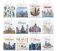 Paterr 12 Pcs New York City Souvenirs Gifts Seattle Tote Bags San Francisco Grocery Shopping Canva Bag Chicago Tote Boston City Themed Souvenirs and Gifts for Women Travel Lover(Chicago)