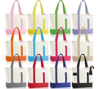 Paterr 12 Set Canvas Tote Bags Bulk with 2 Pockets, 1 Ribbon & 12 Cards Blank Small Sublimation Canvas Tote Reusable Grocery Bag for Women, DIY Craft (Colorful)