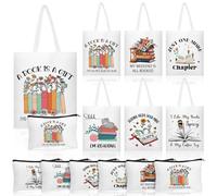 Paterr 12pcs Book Lover Gift Bookish Canvas Tote Bags Book Club Gifts Reading Canvas Tote Bag with Makeup Bag for Women Reading Accessories Library Present
