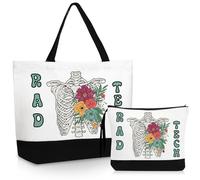 Paterr 2 Pcs Radiology Tech Gifts for Women Radiology Technologies Tote Bag X-Ray Tech Makeup Pouch Bag Thank You Gift for Rad Technician Nurse Orthopedic Doctor Teacher Student