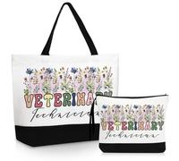 Paterr 2 Pcs Veterinarian Week Gift for Women Appreciation Gift for Vet Tech Tote Bags Veterinary Technician Makeup Bag Birthday Retirement Thank You Gifts for Dog Cat Lover Nursing Team