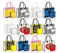 Paterr 24 Pcs Back to School Teacher Gifts First Day of School Teacher Appreciation Gift Bulk Canvas Tote Bag with Makeup Bag (Classic Style)